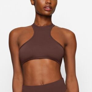SKIMS NWT Recycled Swim High Neck RacerBack Swim Top In Cocoa Brown Swim Bikini